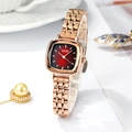Orologio al quarzo quadrato oro rosa con quadrante sfumato rosso e cinturino in metallo - Quadrante Rosso / Rosso