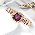Orologio al quarzo quadrato con quadrante sfumato viola e cinturino in acciaio oro rosa - Quadrante Viola / Viola