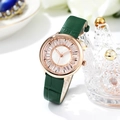 Women's fashion watch with green leather strap and rose gold crystal starburst dial - Green
