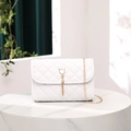 Bolso bandolera acolchado blanco con adorno de gato dorado y elegante borla - 22*8*14.5cm / Blanco
