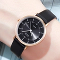 GEDI women's quartz watch featuring a black sunray dial and rose gold metal case - Rose Gold Case Black Dial Black Strap