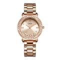 Luxury rose gold women watch with crystal bezel and floating rhinestones on dial - Rose Gold Band Rose Gold Dial