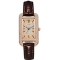 Orologio donna lussuoso al quarzo con quadrante quadrato diamantato e cinturino marrone - Marrone