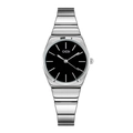 GEDI minimalist women's quartz watch with silver bamboo link strap and black dial - Black Dial Silver Band