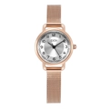 Damenquarzuhr in Roségold mit silbernem Zifferblatt und Mesh-Armband aus Stahl - Roségold Gehäuse Weißes Zifferblatt