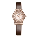 Montre à quartz pour femme avec cadran nacré, boîtier or rose et bracelet cuir marron - Boîtier en Or Rose Cadran en Nacre Rose Bracelet en Cuir Marron