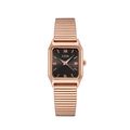 Women's vintage rectangular watch in rose gold with black dial and elastic band - Rose Gold Case Black Dial Rose Gold Band