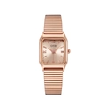 Women's rectangle quartz watch in rose gold with retro Roman numerals and expansion band - Rose Gold Case Rose Gold Dial Rose Gold Strap