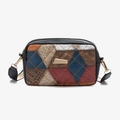 Quilted patchwork crossbody bag with multi-color faux leather and a colorful strap - Black