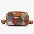 Multicolor patchwork crossbody bag with exotic textures and ethnic woven wide strap - Brown