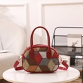 Borsa a mano retrò a quadri multicolore con trama coccodrillo e tracolla rossa - Rosso