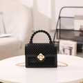 Mini sac perlé noir avec fermoir fleur dorée et poignée torsadée élégante - Noir