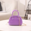 Mini borsa jelly lavanda con trama a perline e tracolla a catena dorata sottile - Viola