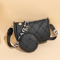 Sac bandoulière matelassé noir pour femme avec broderie cœur et petit porte-monnaie amovible - Noir