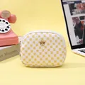 Small semicircular white PU coin purse with yellow clover pattern and golden flower buckle - Yellow