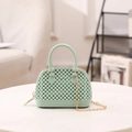 Mint green jelly mini bag with pearl bead texture and chain strap for women - Green