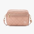 Quilted crossbody camera bag in nude pink faux leather with golden hardware accents - Pink