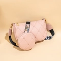 Ensemble 2 sacs roses matelassés avec broderie cœur et bandoulière en jacquard - Rose