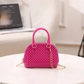 Mini rose red jelly shell bag with pearl texture and detachable gold chain strap - Rose Red