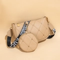 Sac bandoulière beige matelassé cœur avec petit porte-monnaie et sangle mode - Kaki