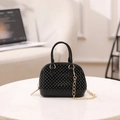 Mini black PVC shell bag with bead texture, golden chain strap, and top handle - Black