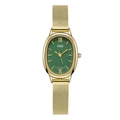 Elegant gold oval quartz watch for women with deep green dial and mesh steel strap - Gold Band Green Dial