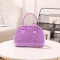 Purple hollow shell jelly bag with pearl texture and gold chain strap in PVC - Purple