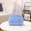 Light blue shell-shaped jelly handbag with pearl texture and gold chain strap - Blue