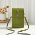 Vertical grass green crossbody phone bag in textured PU leather with gold clasp - Green