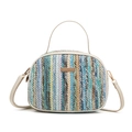 Colorful Bohemian woven straw handbag with V-shape stripes and adjustable strap - Style 2