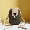 Mini borsa a tracolla in tela marrone e pelle beige con iconico decoro a forma di topo - caffè