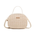 Straw woven handbag in natural beige with elegant leather handles and gold metal details - Style 5