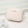 Elegant white chevron quilted crossbody bag with gold rectangular metal hardware - White