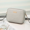 Quilted sage green camera bag for women with gold hardware and wide nylon strap - Gray
