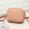 Pink crossbody camera bag with V-shaped quilting and wide canvas shoulder strap - Pink
