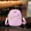 Light purple quilted small crossbody bag with gold hardware and woven strap for women - Purple