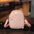 Pink quilted crossbody phone bag with matte PU leather and adjustable woven strap - Pink