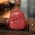Minimalist red crossbody bag featuring quilted rhombus pattern and gold metal hardware - Red