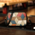 Multicolor geometric patchwork camera bag in crocodile and litchi textured faux leather - Black