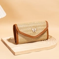 Beige woven crossbody bag with brown leather trim and white butterfly charm detail - Brown
