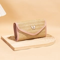 Pink woven straw envelope bag with a white butterfly ornament and a gold chain strap - Pink