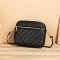 Zwarte gewatteerde lederen crossbody cameratas met gouden rits en verstelbare riem - Zwart