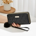 Portefeuille long noir élégant pour femme avec matelassage triangulaire et double zip - Noir