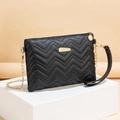 Sac bandoulière élégant noir matelassé à motifs de vagues avec chaîne dorée et poignée - Noir