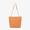 Gesteppte Tragetasche in Orange und Braun mit Luck For You-Print und Kette - Gelb