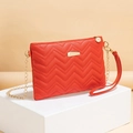Orange V-quilted faux leather crossbody bag with gold hardware and chain strap - Red