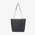 Schwarze gesteppte Tragetasche mit Lucky For You Print und goldener Metallkette - Schwarz