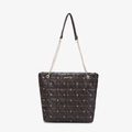 Dark coffee lattice tote bag with Luck For You print and metal chain strap - Coffee