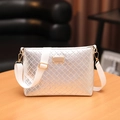 Silver woven crossbody envelope bag with white fabric strap and gold hardware - Rhombic Silver
