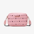 Pink quilted crossbody bag with diamond patterns and Luck For You print and gold logo - Pink